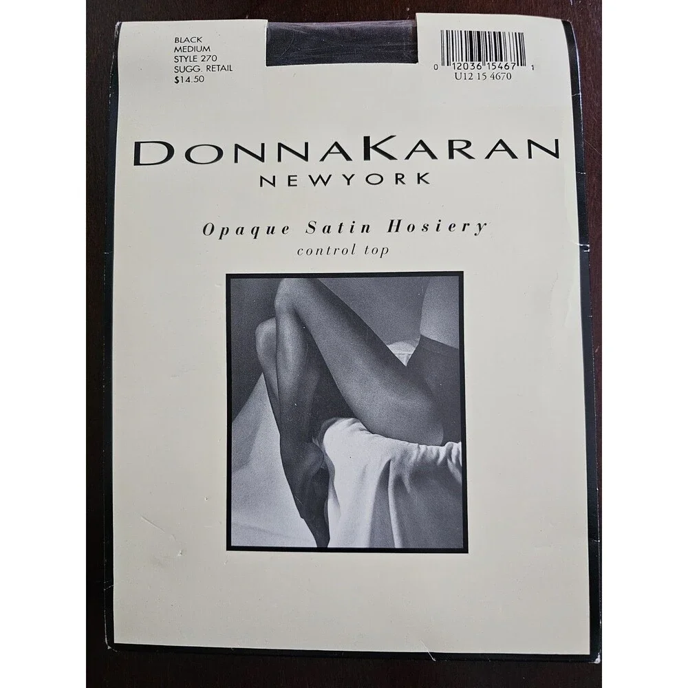 Donna Karan New York Opaque Satin Hosiery Control Top Black Size Medium NIP